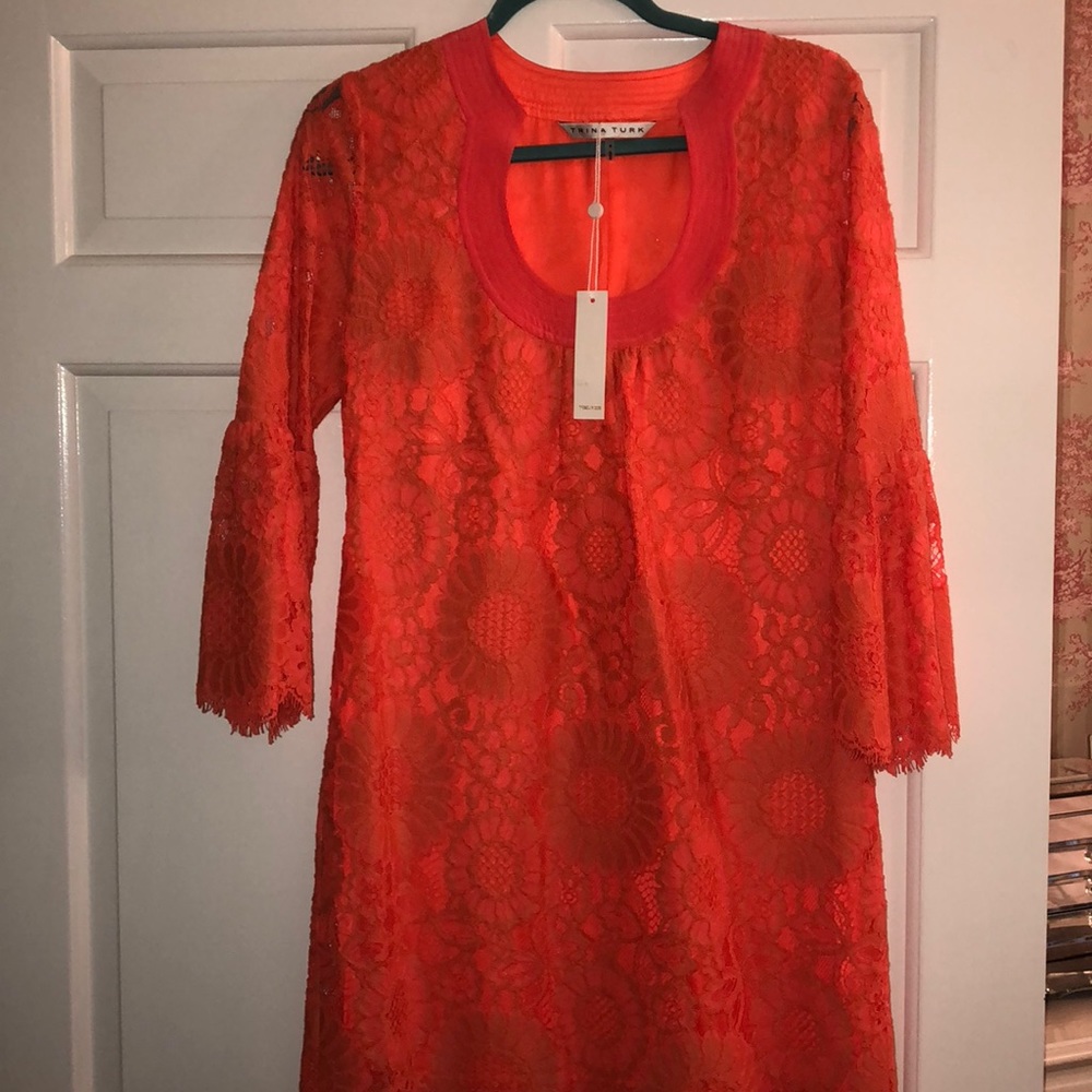Trina turk orange lace shift dress